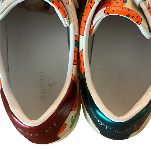 Gucci Ace Strawberry Print Leather Sneakers Low Top Web Stripe EU 37 US 7 - Picture 7 of 14